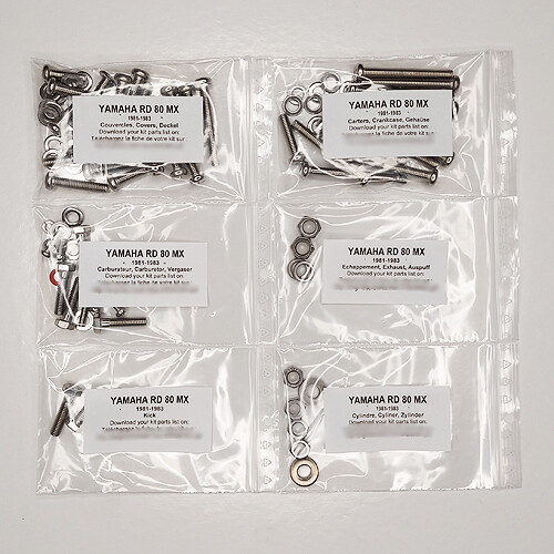 Kit vis carter Yamaha RD80MX pour remplacer les vis bloquées ou rouillées