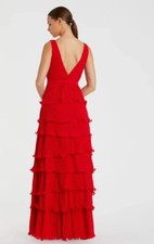 Mac Duggal Women's Sleeveless Ruffle Tiered V Neck Gown