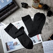 2 Pairs Men'S Ultra Thin Dress Socks Silk Sheer Soft Breathable Business Crew