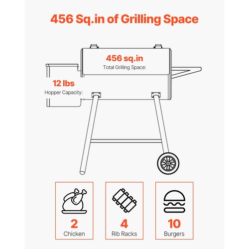 Wood Pellet Grill Smoker Outdoor Electric BBQ Grills 456 Sq.in Cook Area - Picture 4 of 12