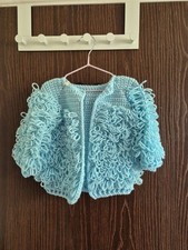 Handmade Crochet 6-9 Months Baby Loopy Jacket Aqua Blue