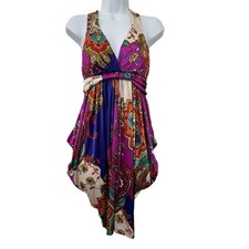 VTG Forever 21 Satin Babydoll Handkerchief Mini Dress Size M Colorful Y2K 2000s