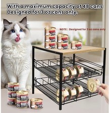 Bamboo Iron Cat Food Organizer for Pantry, 2-Tier, Holds 48 3oz Cans