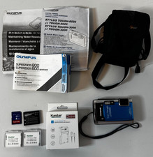 Olympus Stylus Tough 6020 14MP Blue Camera Bundle Charger 3 Batteries SD Card