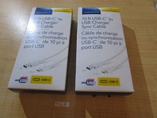 Lot of 2 Insignia 3m 10 ft. USB-C to USB Charge/Sync Cables - NS-MCAW10