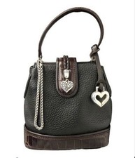Brighton Black/Brown Croc Embossed Leather Mini Crossbody Handbag. EUC
