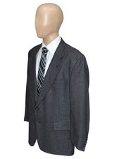 Jos A Bank Men's 44R Plaid 100 Wool 2 Button Blazer Suit Coat Jacket Gray Black