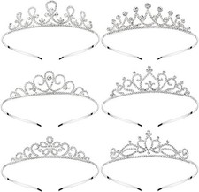 6 Pack Crystal Tiara Headband, Silver Princess Crown, Rhinestone Headband for...
