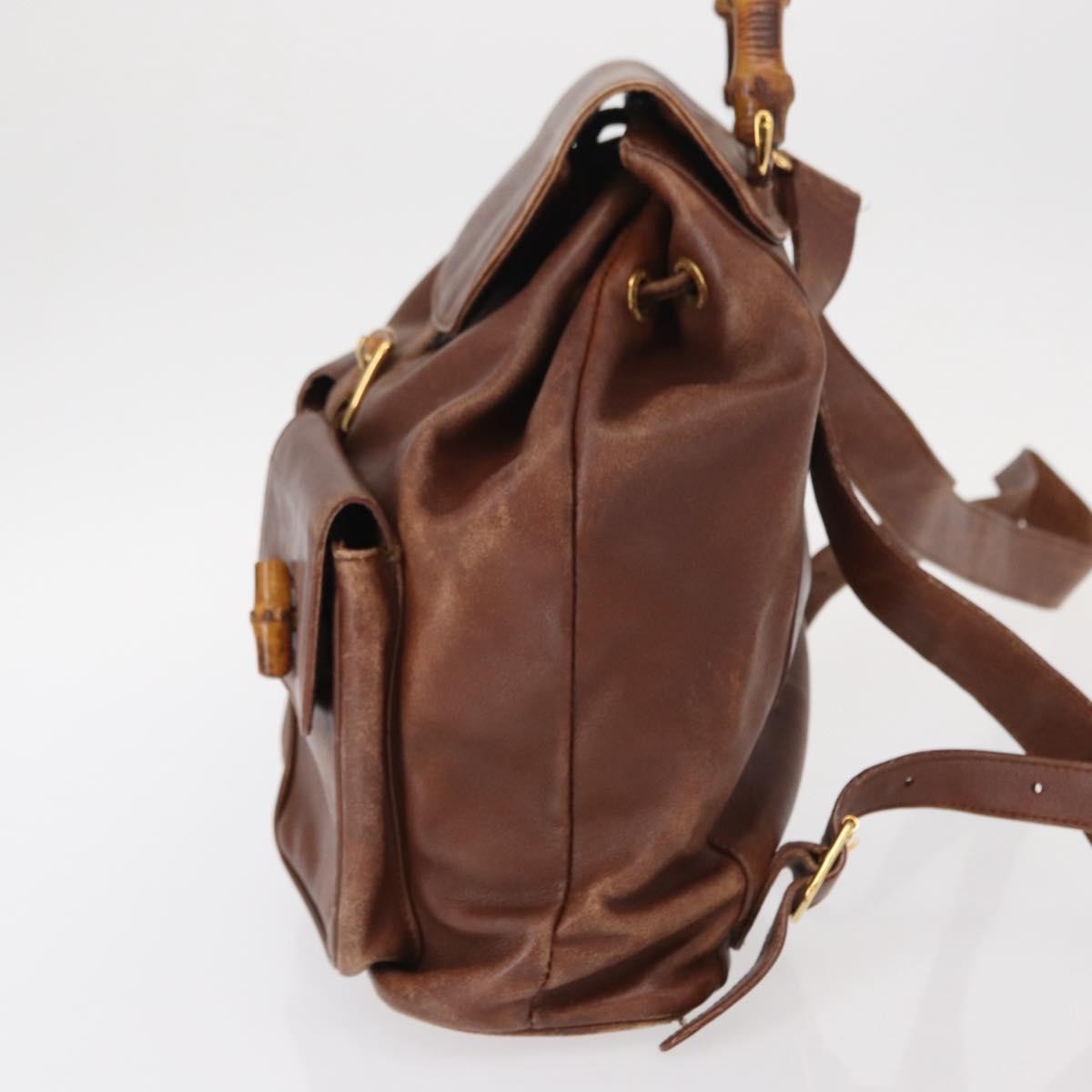 GUCCI Bamboo Backpack Leather Brown Gold 003 2058 0016 Auth 152053