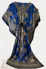 Vintage African Dashiki Kaftan. Boho Chic Royal Blue Tribal Print Maxi Dress