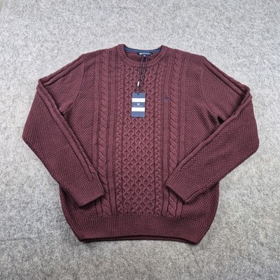 Crew Clothing Company Jumper Mens Extra Large Red Cable Knit Wool Pullover