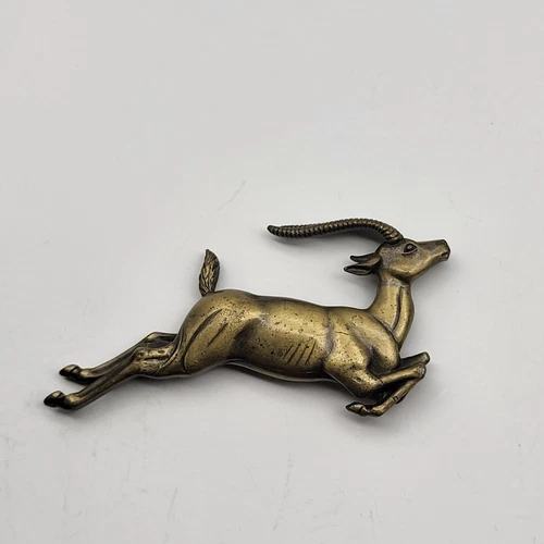 VTG 80s Jonette Gazelle Brooch Pin JJ Goldtone Antelope Impala Costume Jewelry