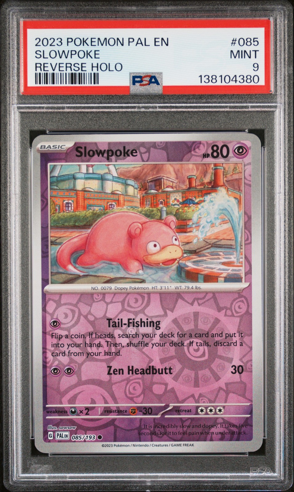 2023 POKEMON PAL EN-PALDEA EVOLVED REVERSE HOLO #085 SLOWPOKE PSA 9