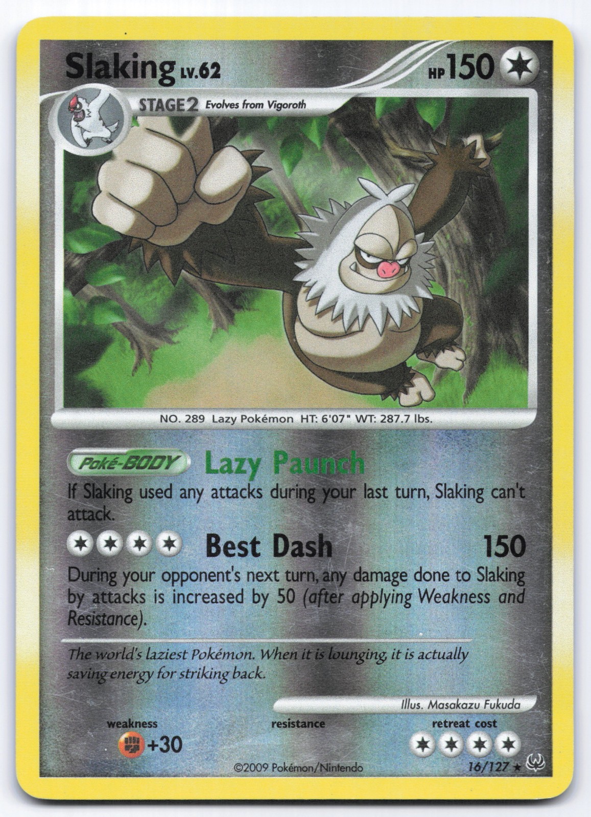 Slaking 16/127 Platinum Base Set Reverse Holo Rare Pokémon Card