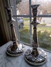 VTG Lawrence B. Smith Co SilverPlate Weighted Ornate Candlesticks Pr 12.5" Grape