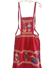 Vtg Handmade Embroidered Guatemalan Apron Red Folk Art Child Sz.
