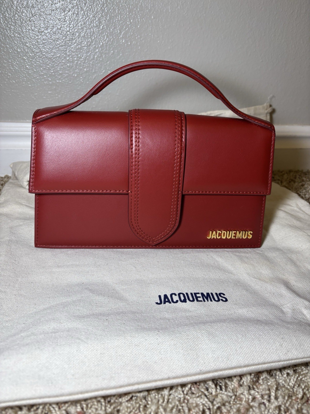 Jacquemus Le Grand Bambino Sachel Bag (Dark Burgundy) New with Tags