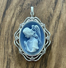 Blue Oval Cameo Pendant Silver Tone Frame — photo 1
