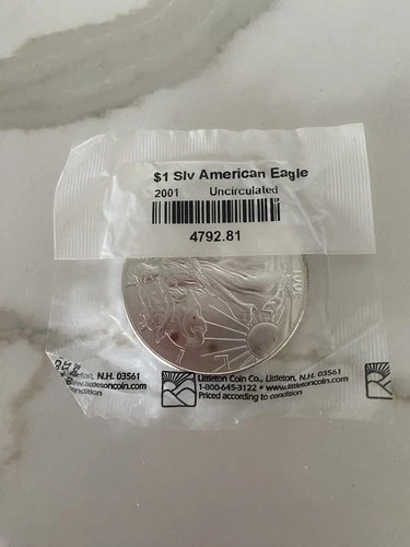 2001 American Silver Eagle $1 Uncirculated  Littleton Coin Co. Sealed In Pack