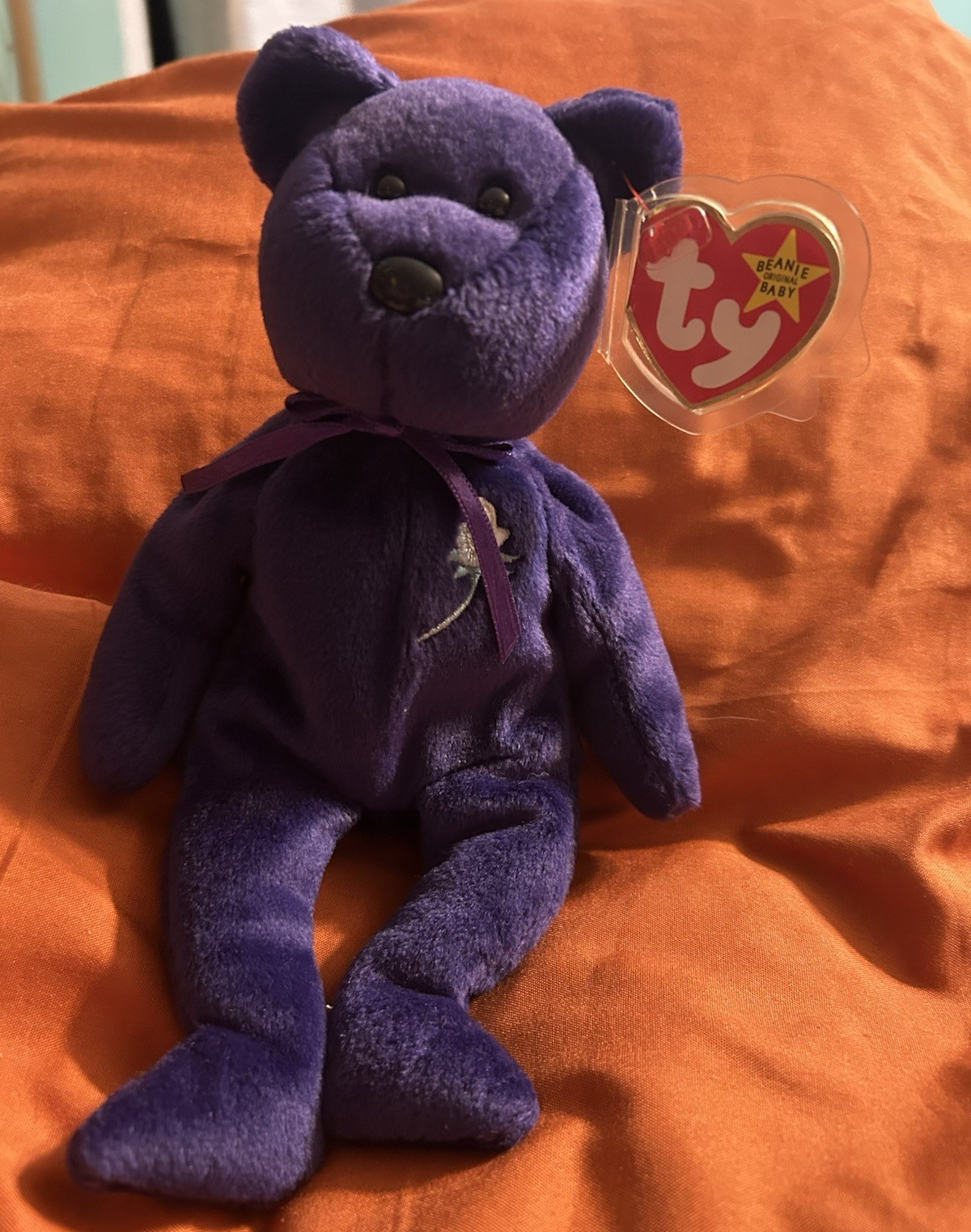 Retired Ty Beanie Babies Princess Purple Bear Plush Beanbag w/ Tag Vintage 1997