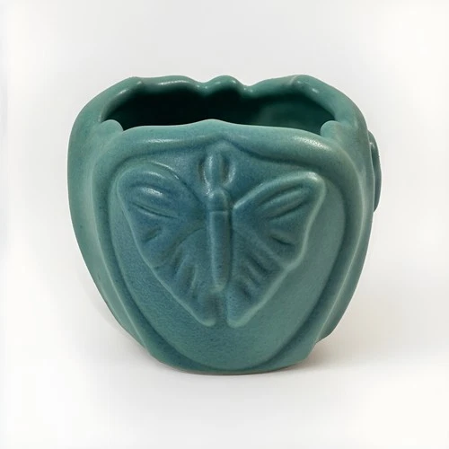 1930s Van Briggle Pottery Vase  Turquoise Butterfly 3” Colorado Springs Signed