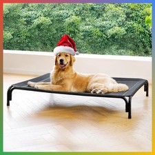 Raised Dog Bed Cooling Breathable Mesh Anti-Slip Feet 43.3x31.9 Black Indoor Out