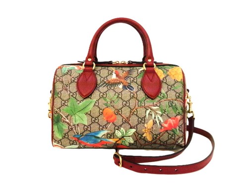Gucci GG Supreme Tian Boston Bag bird flower garden