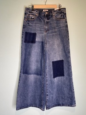 Insane Gene 11/29 Patchwork Wide Leg Denim Jeans High Rise Relaxed Fit Women