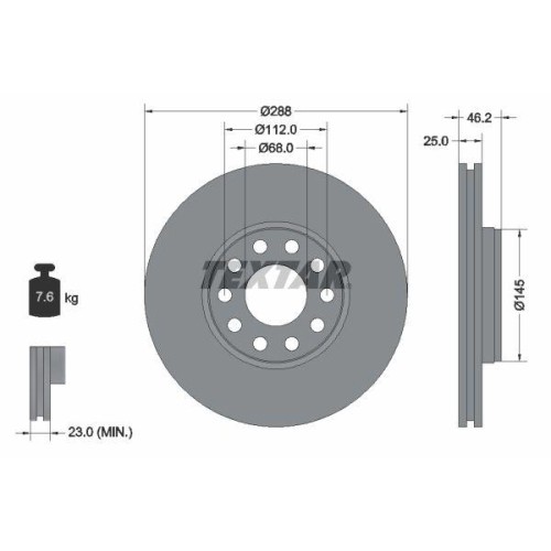 Textar 92121005 Bremsscheibe Vorderachse FüR Seat Skoda VW Vw (Svw) Audi-image