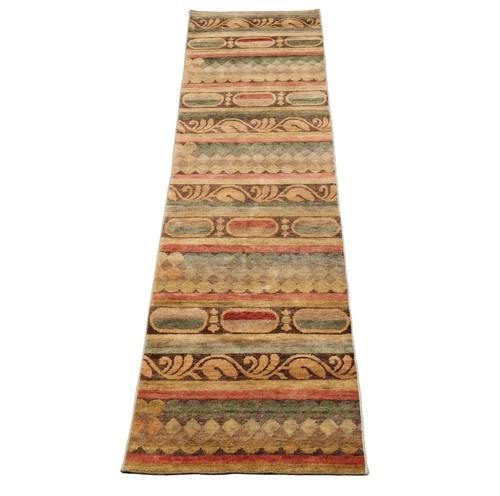 MICHAELINE & KOHLBERG Tibetan 2'6"x9'9" Runner Hand Knotted Art & Deco Wool Rug - Picture 7 of 7