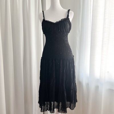 Vintage 1990s Cache Black Sequins Ruched Knee-Length Dress (XS)