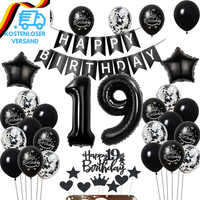 Luftballons 19 Geburtstag Dekoration,Schwarz Tortendeko Geburtstag 19 Jahre Jung