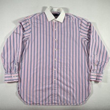 Polo Ralph Lauren Dress Shirt Mens 16.5 Pink Striped White Collar Long Sleeve