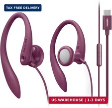 USB-C Wired Earbuds with Microphone in-Line Control, Over Ear Earhook, Compati