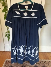 Go Softly Women’s Patio Dress House Dress Size small 100% Cotton Navy Nautical