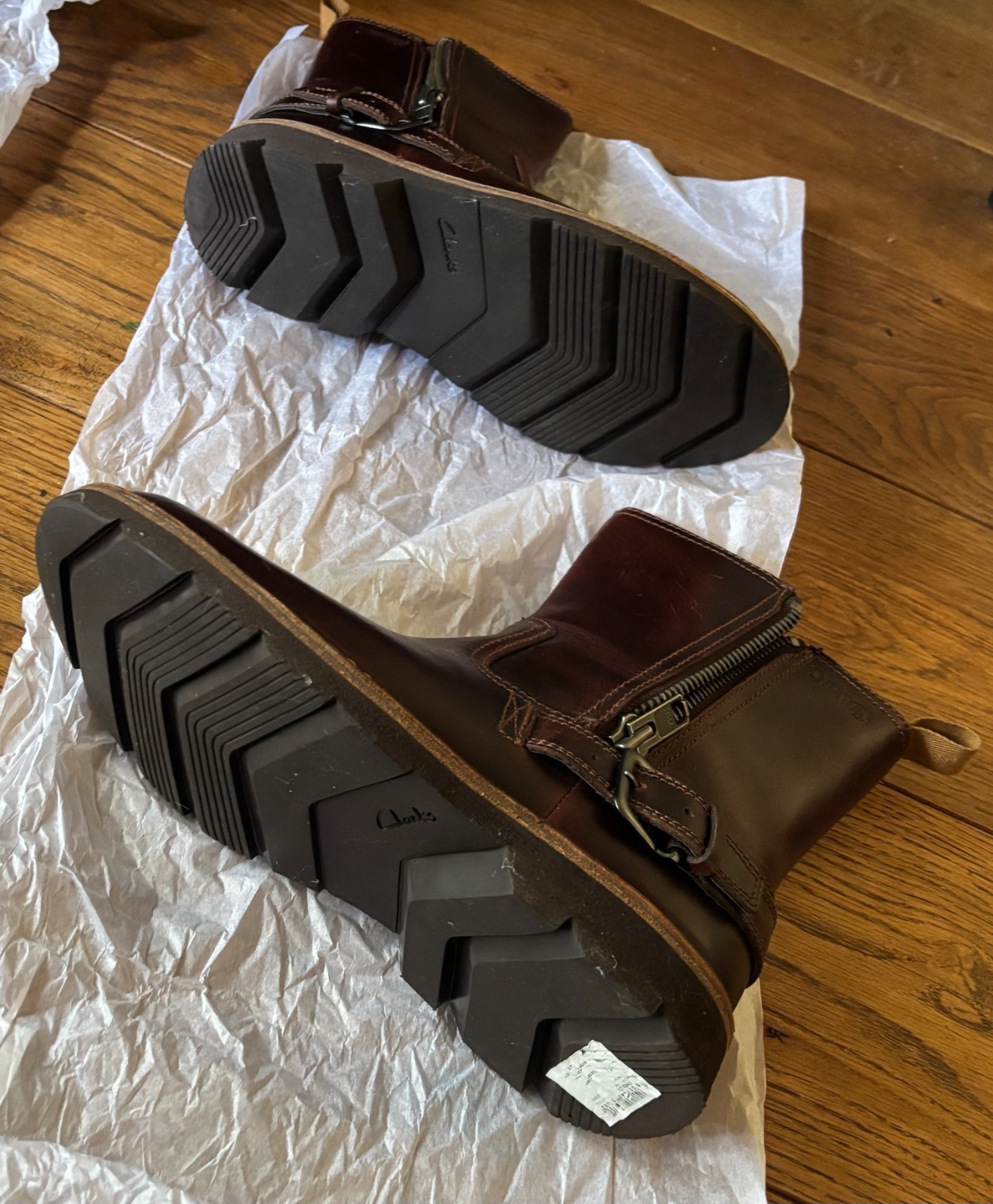 Clarks & Norton M ** MELLOR ZIP, BROWN 100percent LEATHER Fur-lined Men's Boots