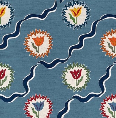 OTTOLINE GARDINENSTOFF ''TULPEN VON BELGRAVIA - BLAU'' 3 METER LEINENMISCHUNG