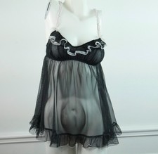 Victorias Secret Small Babydoll Black Mesh Ruffle Coquette Dainty Sheer Lace