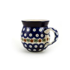 Small Round Mug - Flower Tendril/Blue Red & White Spots 240ml - Polish Pottery