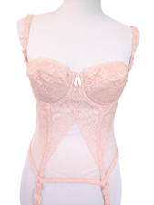 Vtg Lady Marlene Lace Bustier Corset Merry Widow 34C Light Pink Garter Straps