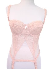 Vtg Lady Marlene Lace Bustier Corset Merry Widow 34C Light Pink Garter Straps