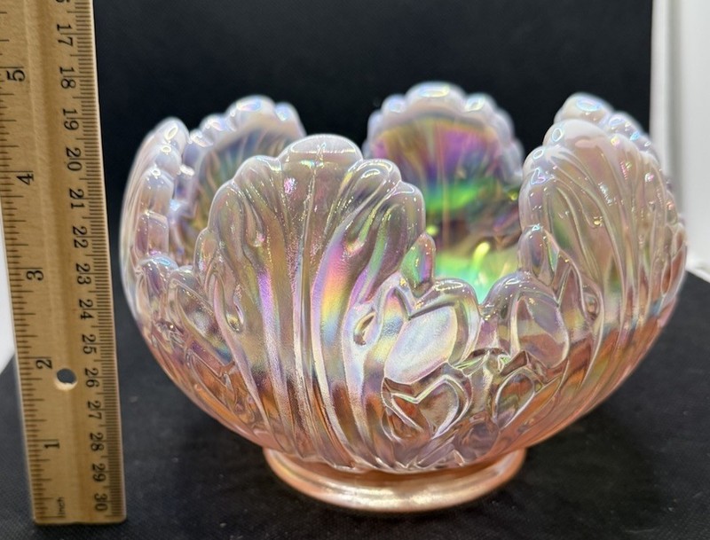 Fenton Empress Lotus Pink Opalescent Iridescent Rose Bowl -