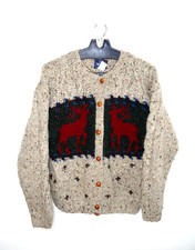 Vintage Woolrich Wool Chunky Knit Cardigan Sweater Womens Medium 90s Reindeer