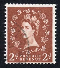 Dollis Hill 2d Red-brown wmk S/ways to right No Phosphor Used