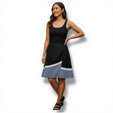 min  perhonen  Blue/White Linen Midi First Light Skirt EU42/12 Lagenlook Japan
