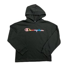 Champion Youth Girl's Long Sleeve French Terry Rainbow Script Hoodie Black, XL