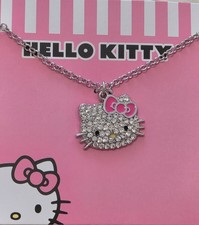 Hello Kitty Rhinestone Pendant Necklace Silver Tone Chain 18 Cute Sanrio Jewe