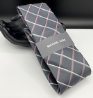 MICHAEL KORS Men's Polyester Tie ~ Gray ~ Plaid Grid ~ NEW MSRP: $69.50