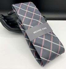 MICHAEL KORS Men's Polyester Tie  Gray  Plaid Grid  NEW MSRP: 69.50