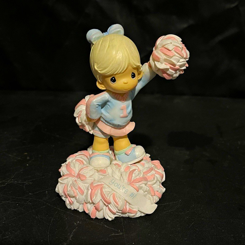 Precious Moments Girl Cheerleader Porcelain Figurine Pink Blue White 2003